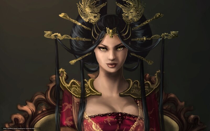 Woman in Ornate Headdress — Black, Dramatic, Digital Art