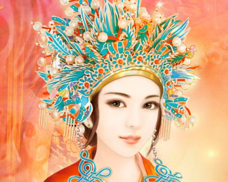 Woman in Ornate Headdress — Blue, Serene