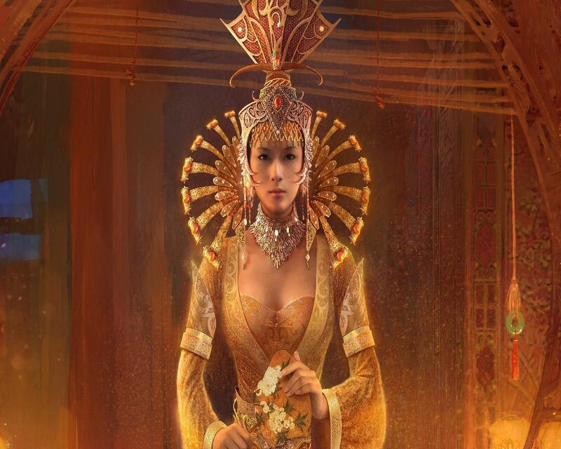 Woman in Ornate Headdress — Gold, Dramatic