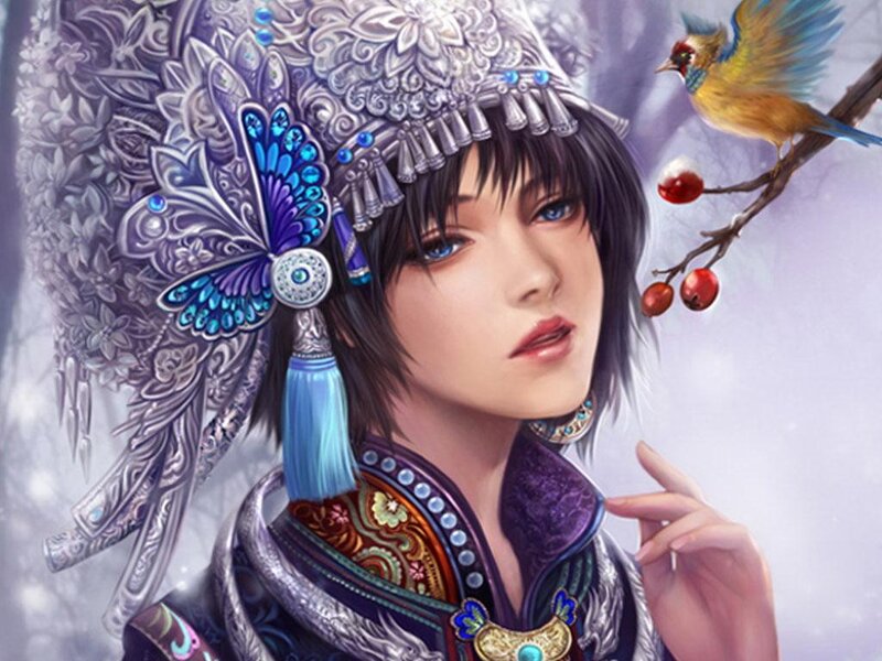 Woman in Ornate Headdress — Purple, Serene