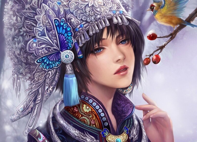 Woman in Ornate Headdress — Purple