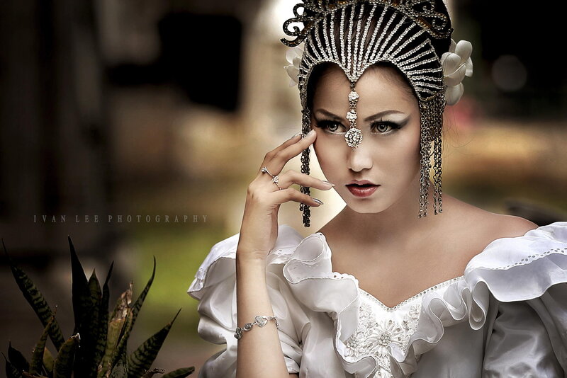 Woman in Ornate Headpiece — White
