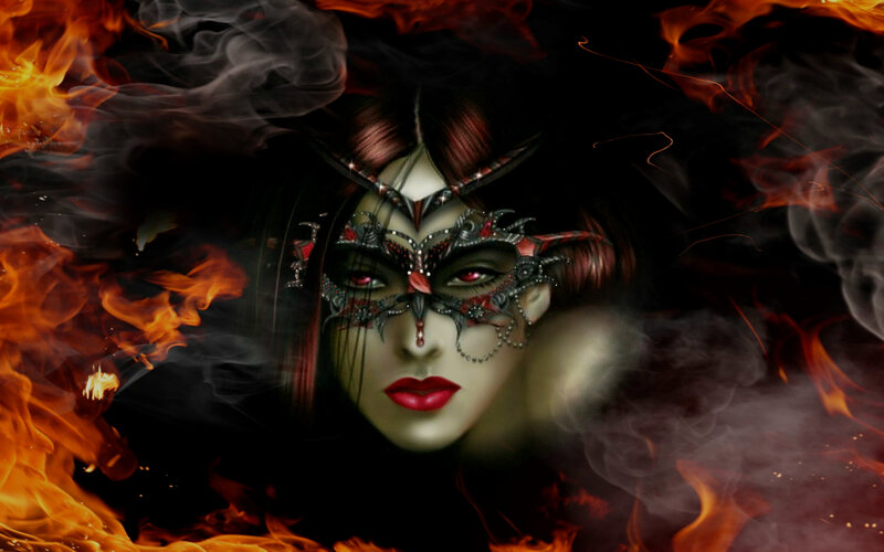 Woman in Ornate Mask — Black