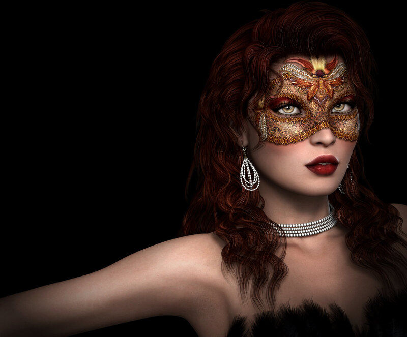 Woman in Ornate Mask — Brown, Dramatic, 3d Render