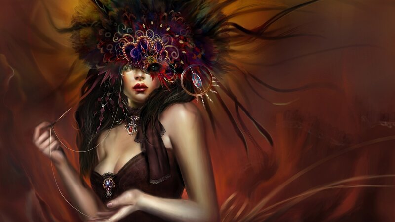 Woman in Ornate Mask — Brown