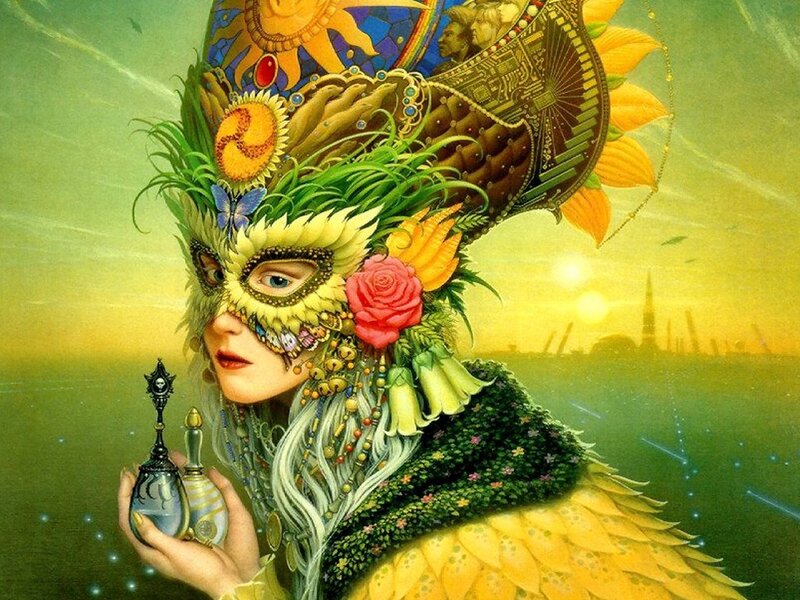 Woman in Ornate Mask — Green