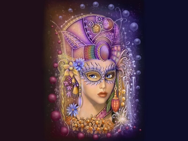 Woman in Ornate Mask — Purple