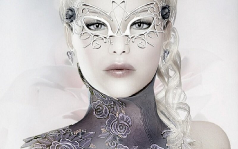 Woman in Ornate Mask — White