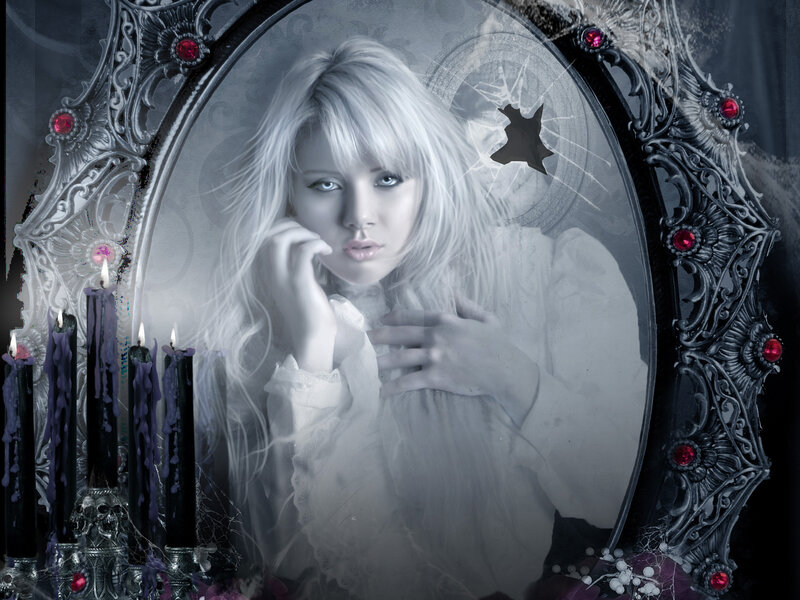 Woman in Ornate Mirror — Black, Gothic