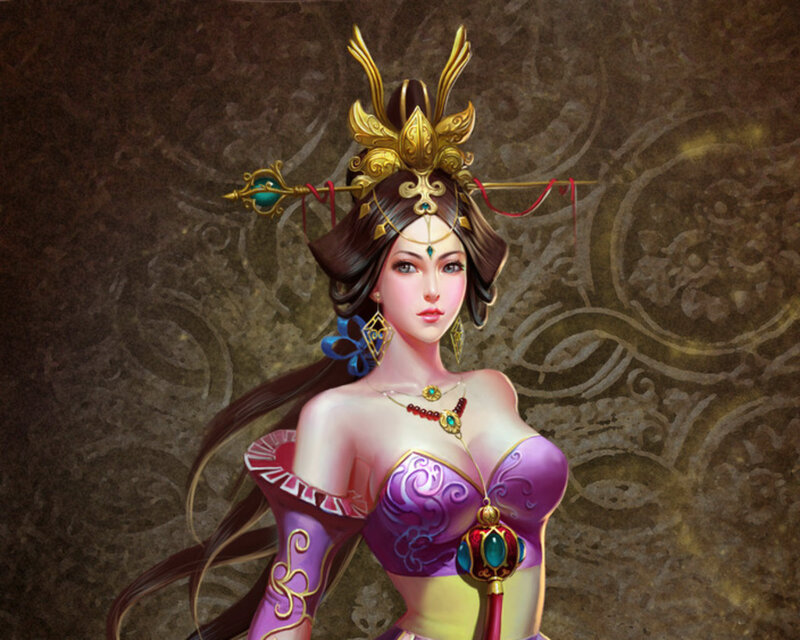 Woman in Ornate Purple Dress