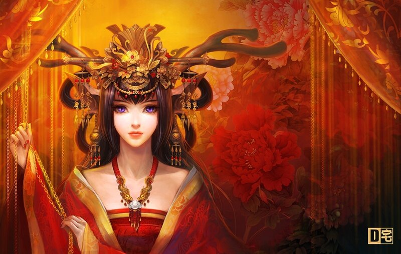 woman in ornate red attire