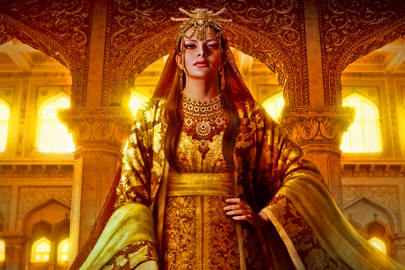 Woman in Ornate Robe — Gold, Dramatic, Digital Art