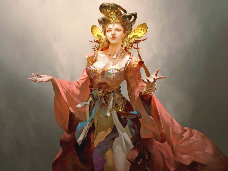 Woman in Ornate Robe — Red