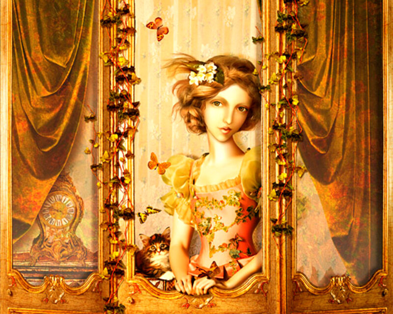 Woman in Ornate Room — Gold