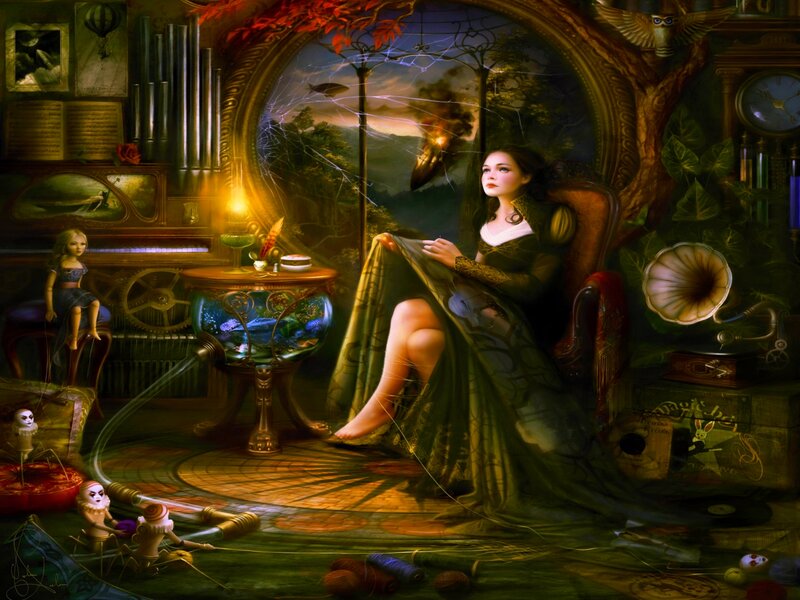 Woman in Ornate Room — Green