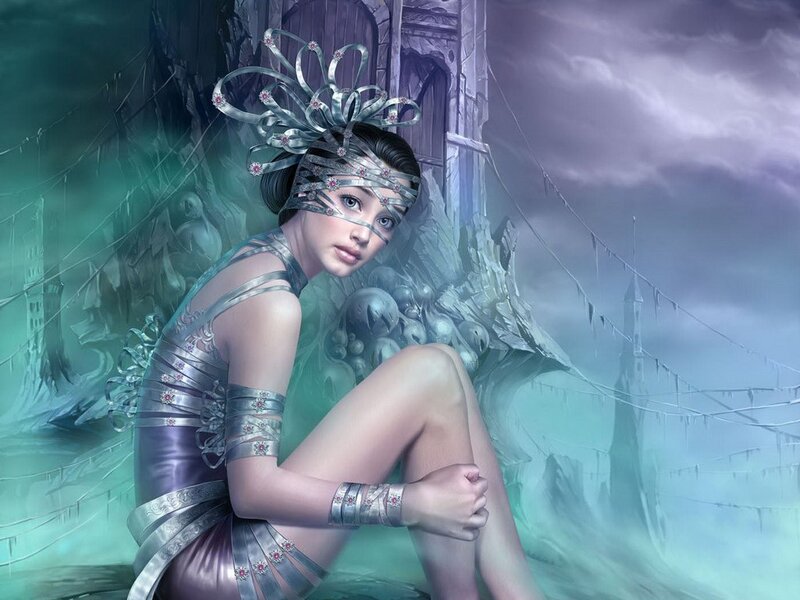 woman in ornate silver armor