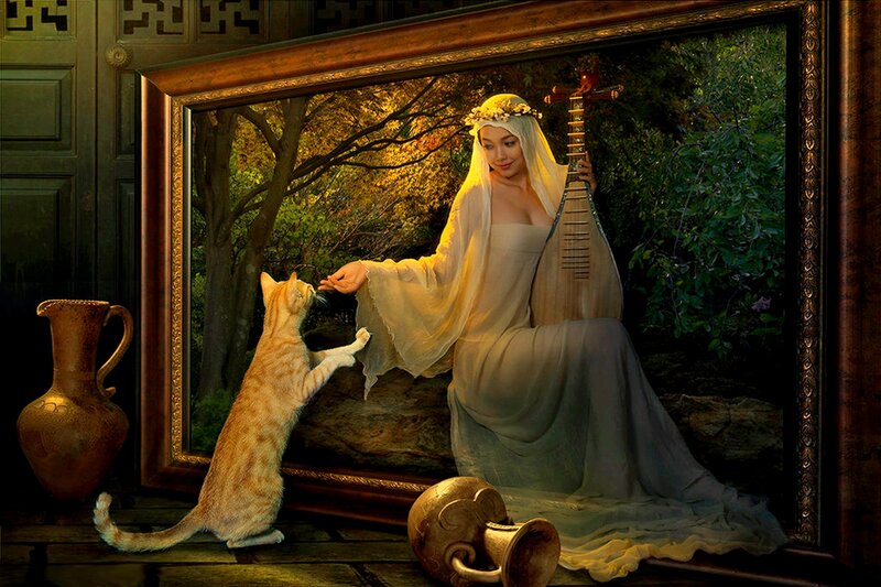 Woman in Painting with Cat