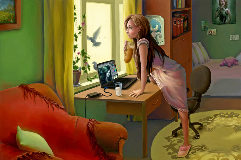 Woman in Pajamas — Green, Calm