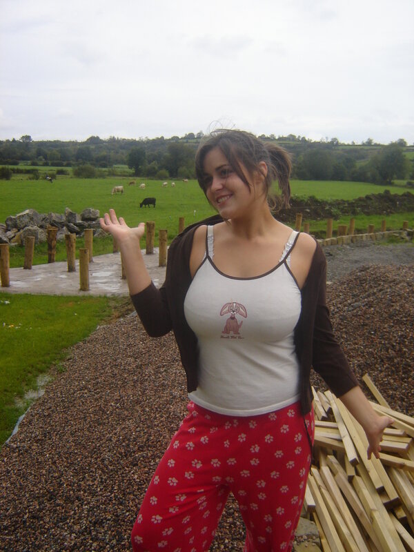 Woman in pajamas outdoors