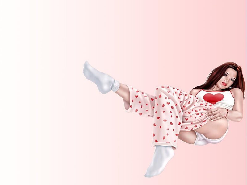 Woman in Pajamas — Pink, Playful, Digital Art