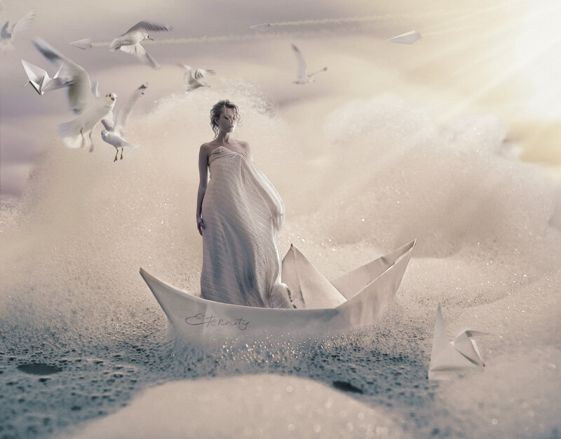 Woman in Paper Boat — White