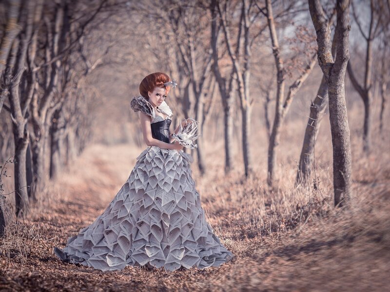 Woman in Paper Dress — Gray