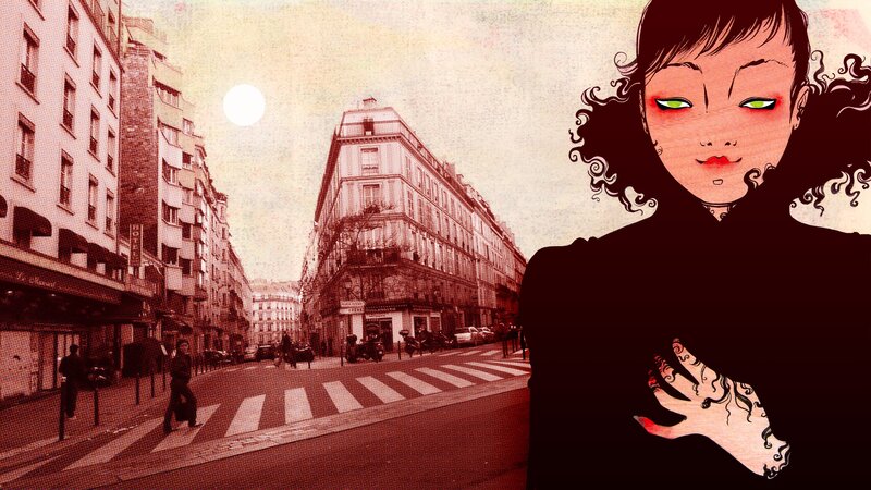 woman in paris street scene