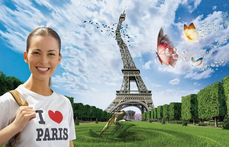 Woman in Paris with Eiffel Tower