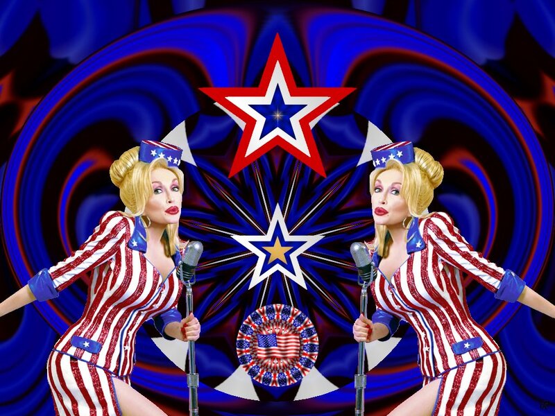 Woman in Patriotic Outfit — Red, Digital Art, Microphone