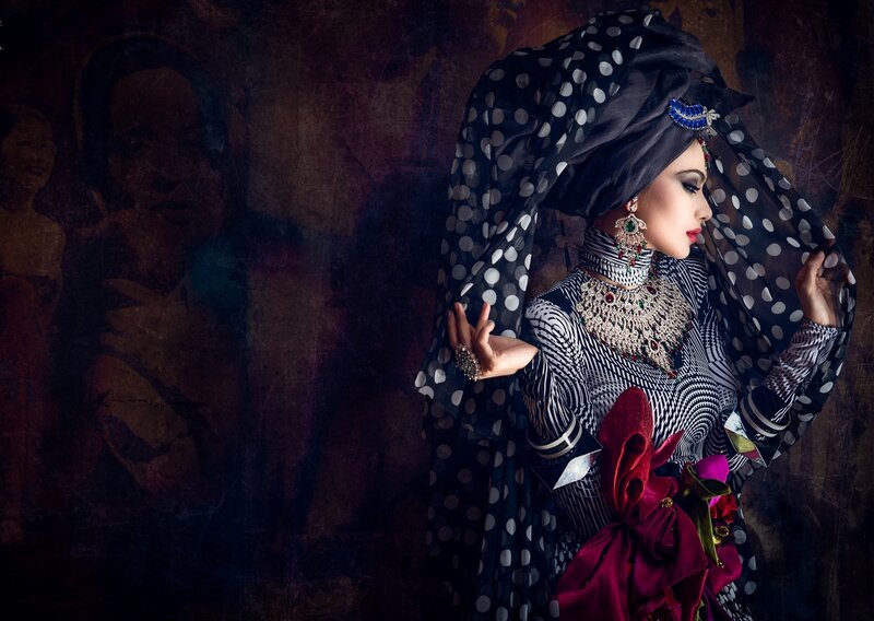 Woman in Patterned Attire