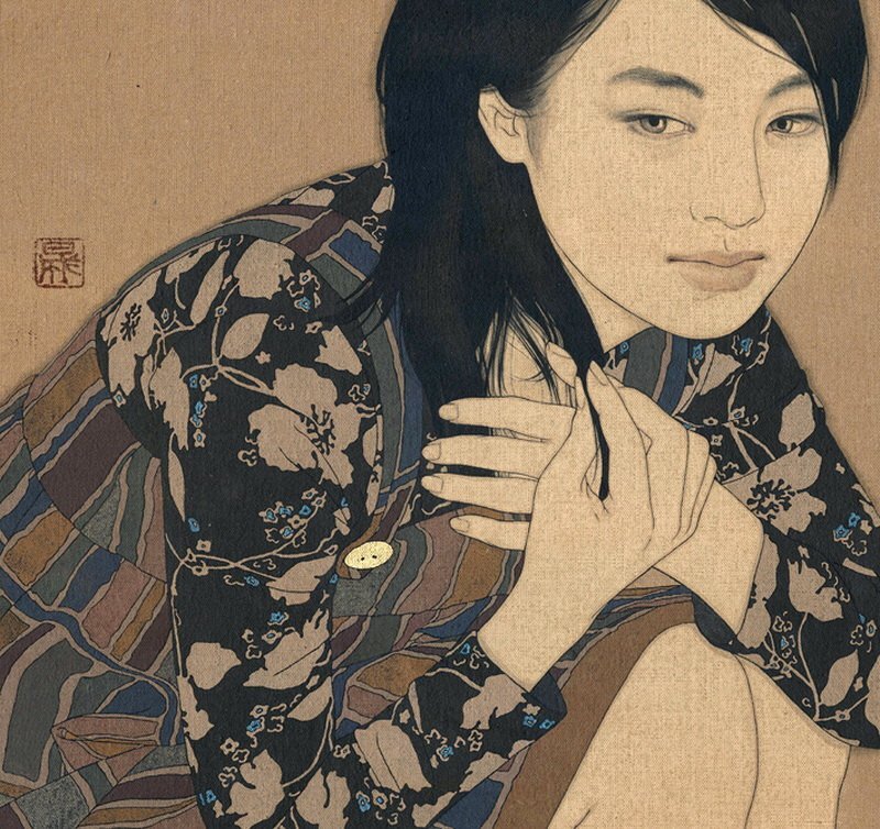 Woman in Patterned Blouse — Black