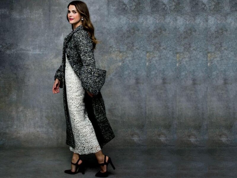 Woman in Patterned Coat — Gray