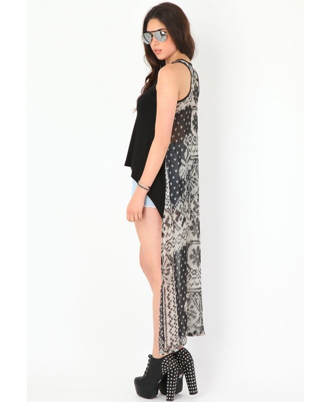 Woman in Patterned Cover-up — Black, Stylish