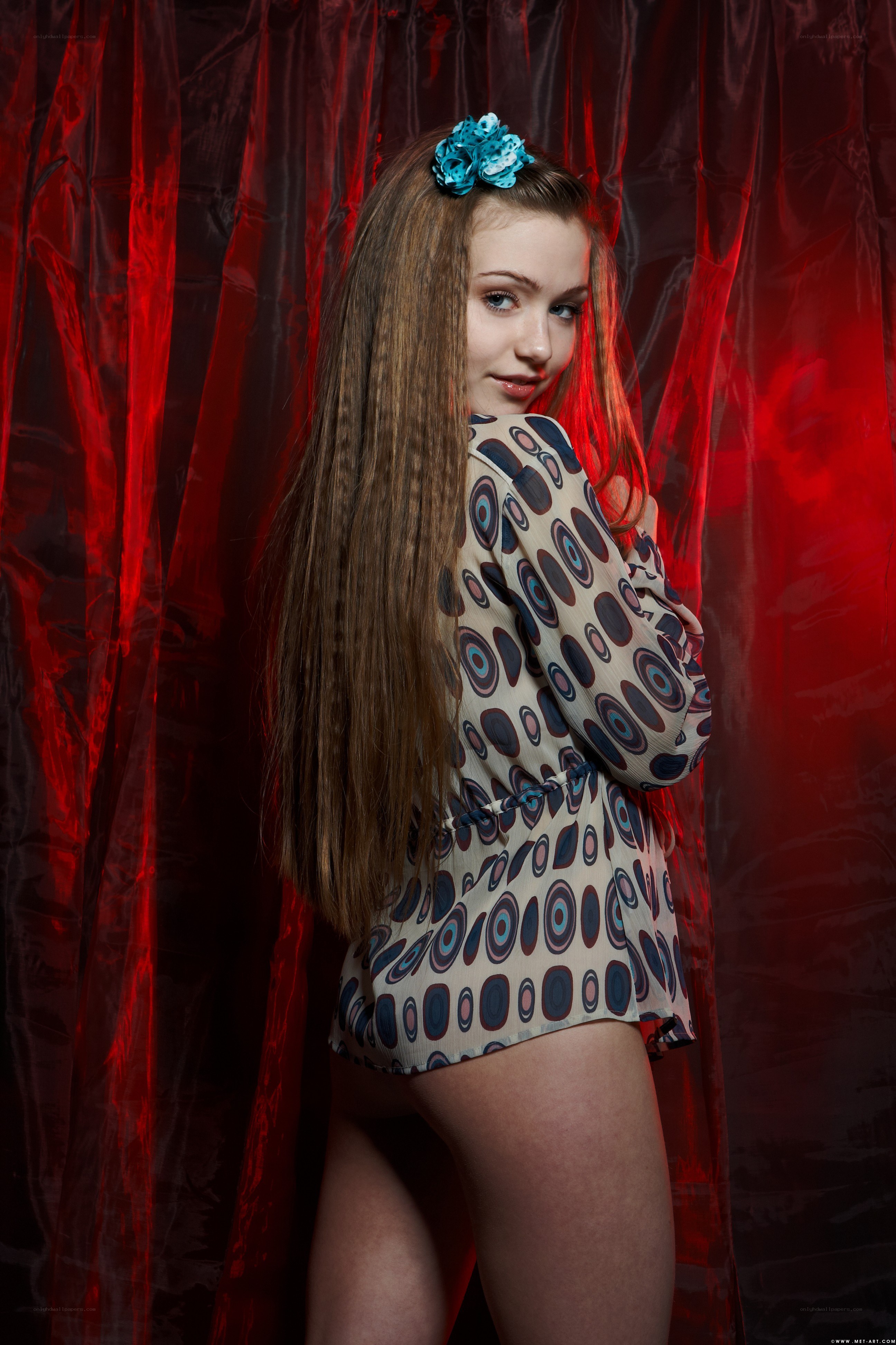 woman in patterned dress