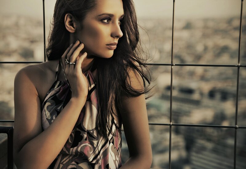 woman in patterned dress