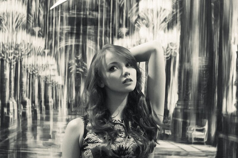 woman in patterned dress