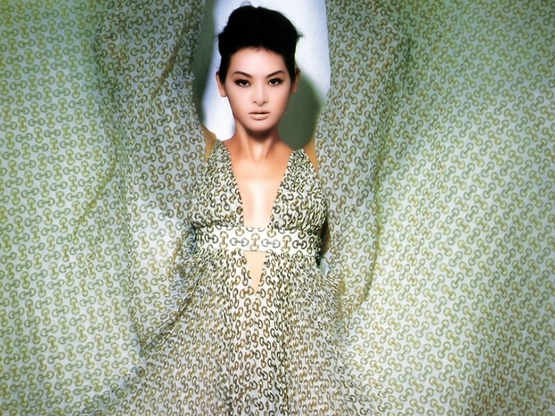 woman in patterned dress