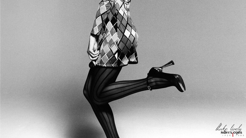 woman in patterned dress and tights