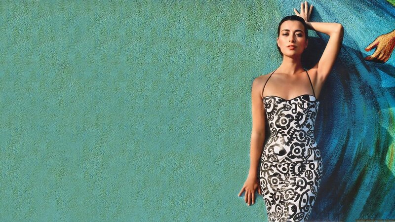 Woman in Patterned Dress — Blue, Calm, Afternoon, Photograph, Wall