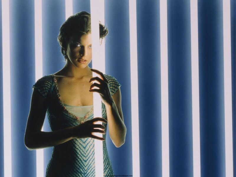 Woman in Patterned Dress — Blue, Dramatic, Photograph, Vertical Stripes