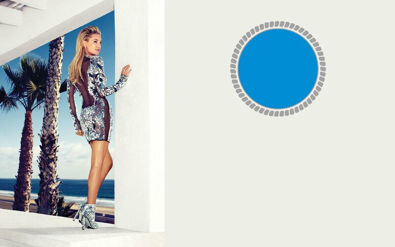 Woman in Patterned Dress — Blue, Sunny