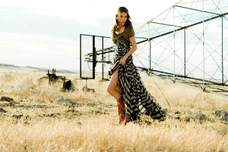 Woman in Patterned Dress — Brown, Dramatic, Afternoon, Photograph, Boots