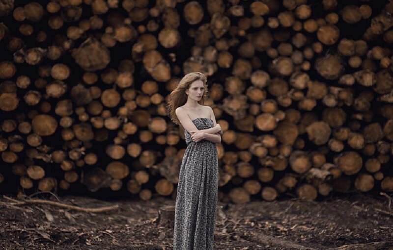 Woman in Patterned Dress — Brown, Somber