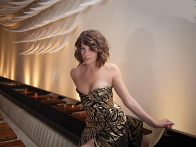 Woman in Patterned Dress — Gold, Dramatic, Night