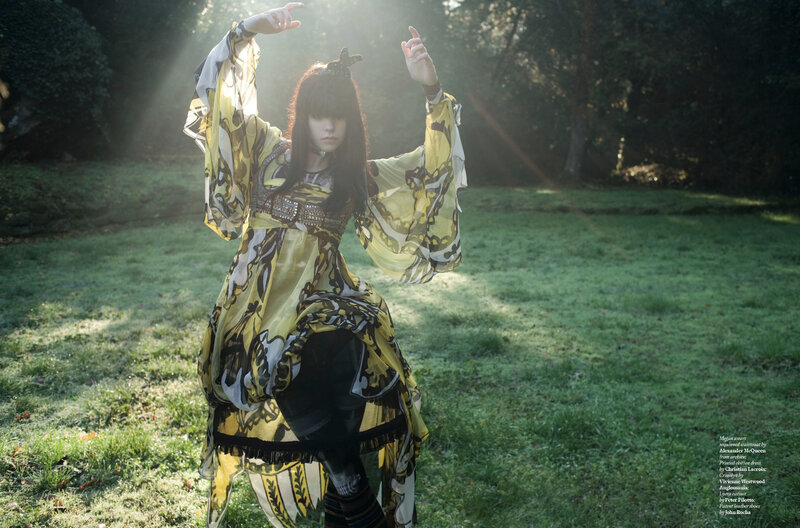 Woman in Patterned Dress — Yellow, Dramatic, Morning