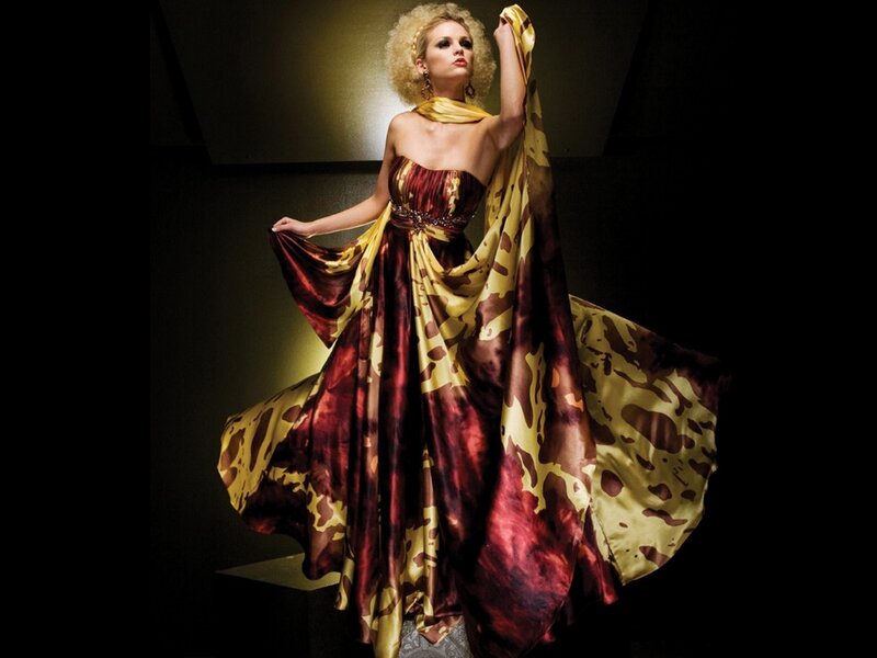 Woman in Patterned Gown — Gold