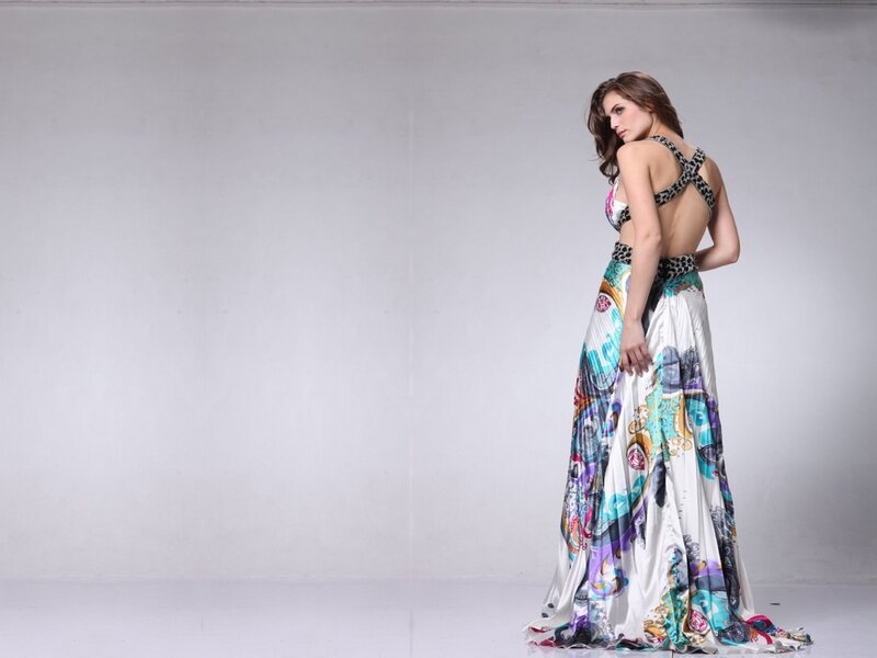 Woman in Patterned Gown — White