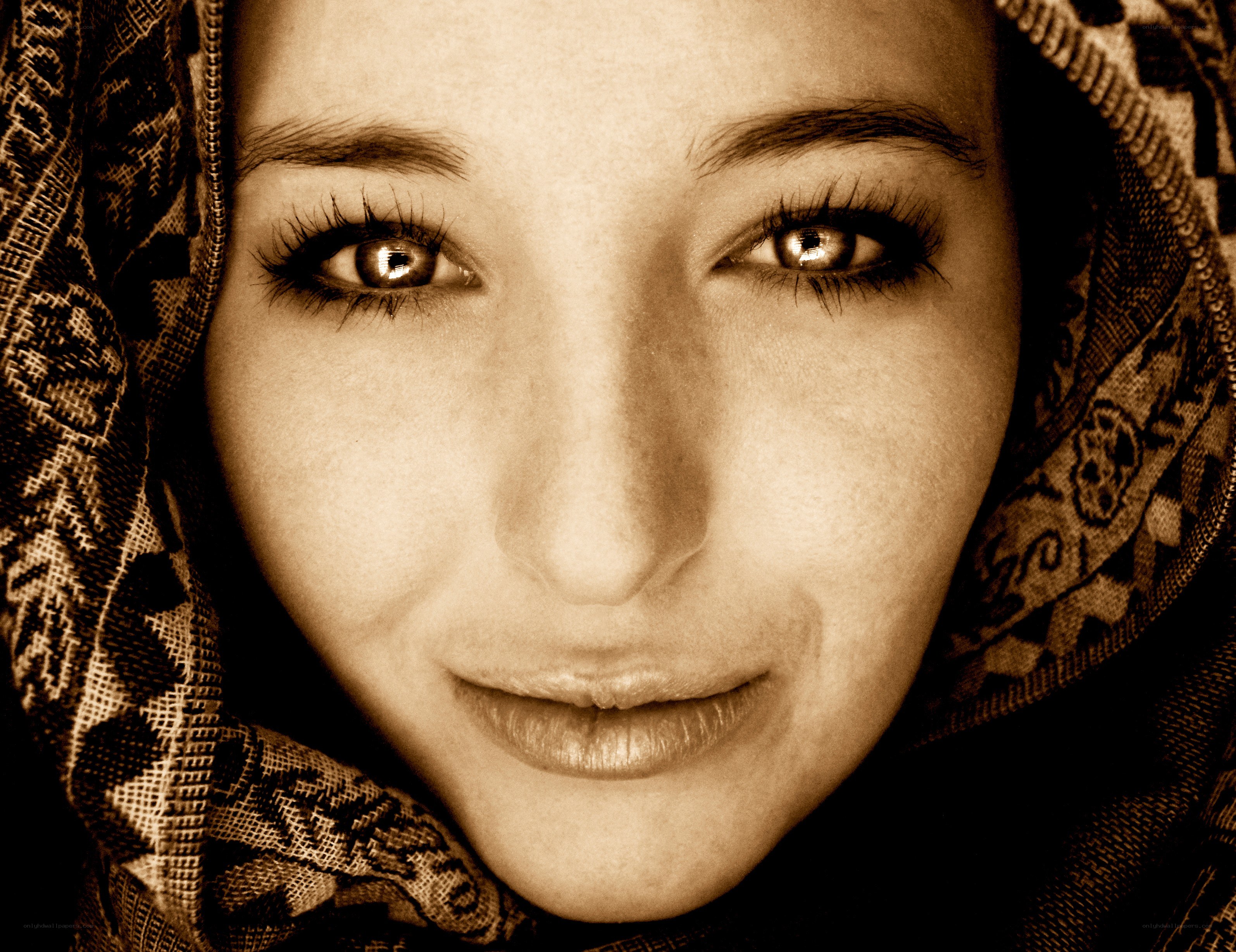 woman in patterned headscarf