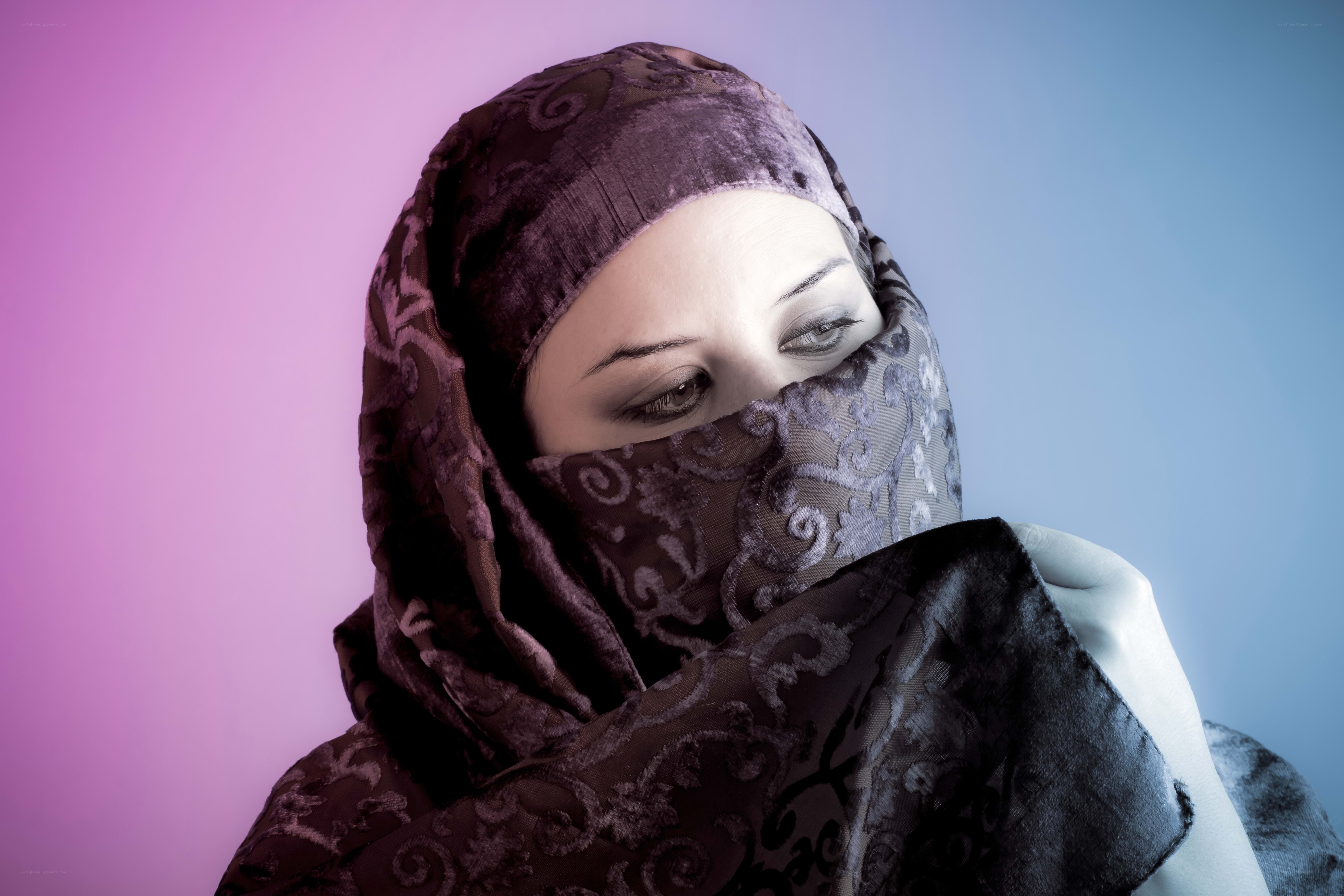 woman in patterned headscarf