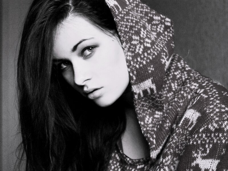 Woman in Patterned Hoodie — Black